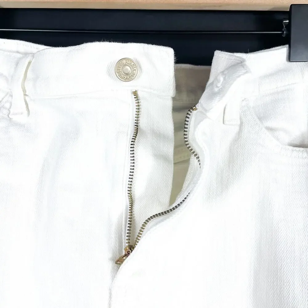 7 For All Mankind Denim Lustre‎ Midi Skirt White Sunny A-Line Side Slit Sz 32